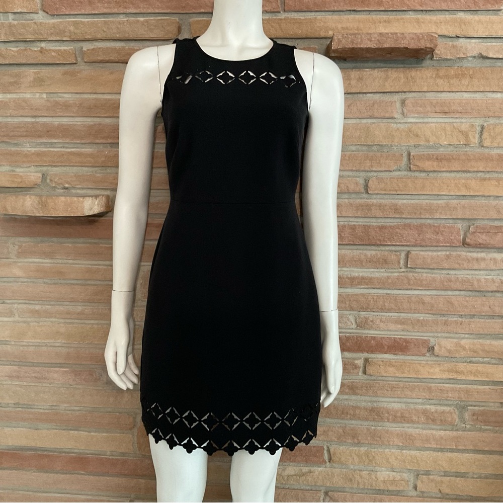 Ann Taylor Loft Black Shift Dress Cut Out Accents Size 2 Petite